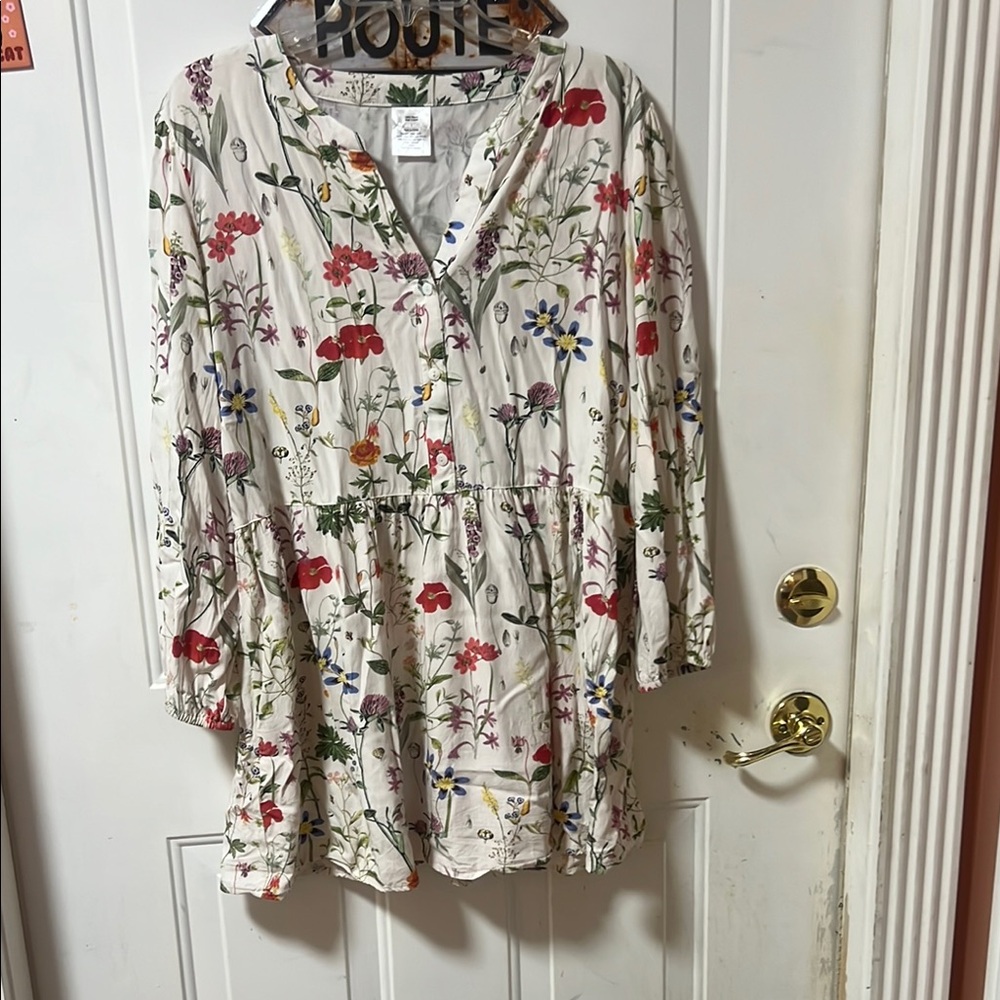 Cream 3/4 Sleeve Boxy Blouse with Mandarin Collar